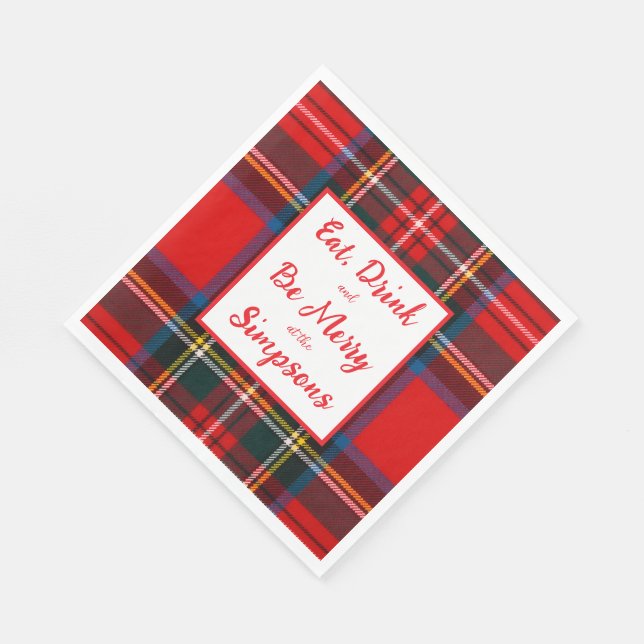 Royal Stewart Eat Drink Be Merry Xmas Plaid Serviette (Ecke)