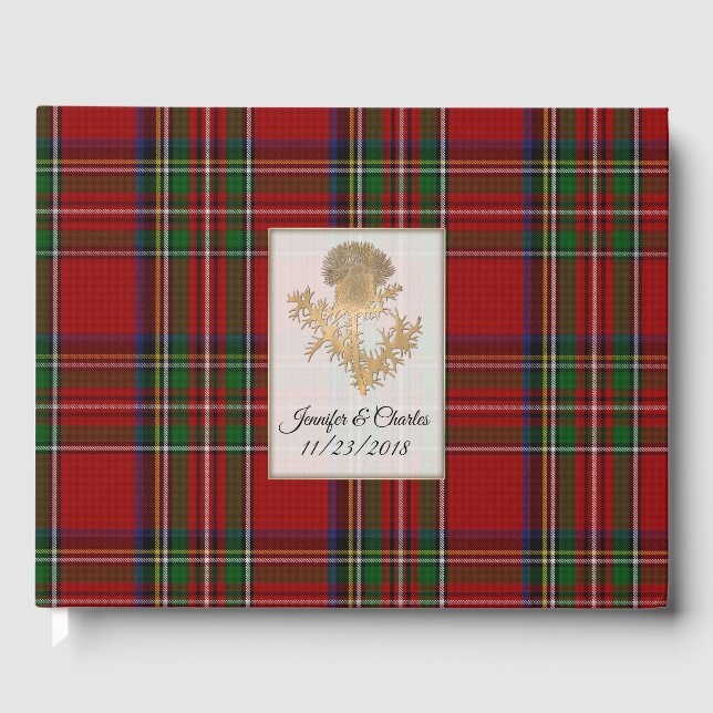 Royal Stewart Kariert Thistle Wedding Guest Book Gästebuch (Vorderseite)