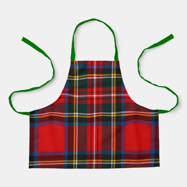 Royal Stewart Red Plaid Green Strap Apron Schürze (Vorderseite)