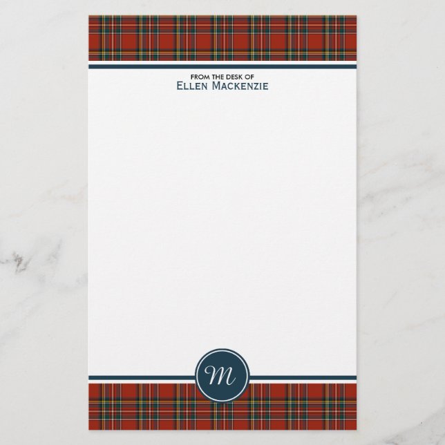 Royal Stewart Tartan Classic Red Kariert Monogram Briefpapier (Vorderseite)