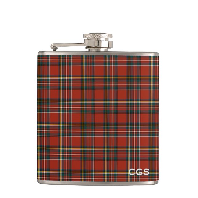 Royal Stewart Tartan Red Scott Kariert Monogram Flachmann (Vorderseite)