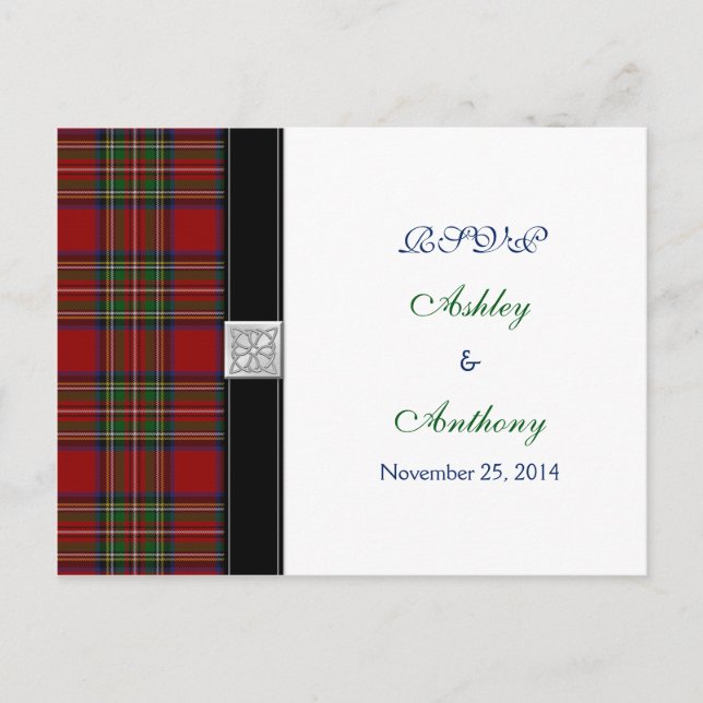 Royal Stewart Tartan Wedding Rsvp Antwort Postcard Einladungspostkarte (Vorderseite)