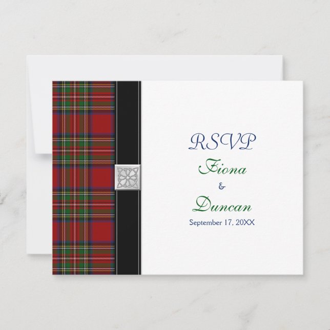 Royal Stuart Tartan Celtic Wedding Response Card RSVP Karte (Vorderseite)