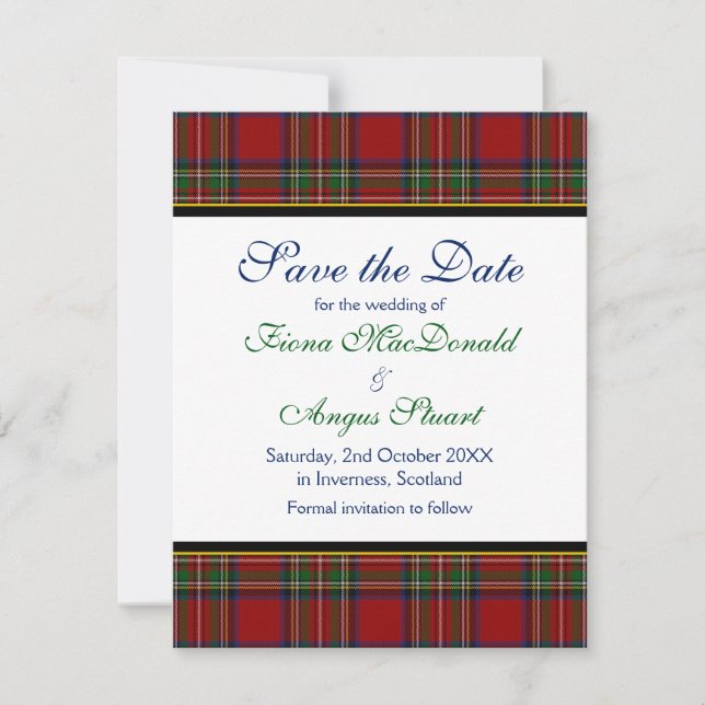 Royal Stuart Tartan Wedding Save the Date Card (Vorderseite)