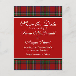 Royal Stuart Tartan Wedding Save the Date Postcard Ankündigungspostkarte