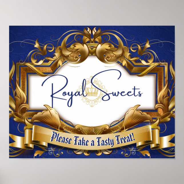 Royal Süßigkeiten Blue & Gold Elegantes Candy Buff Poster (Vorne)