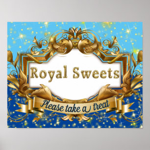Royal Süßigkeiten Blue & Gold Glitzer Elegante Poster