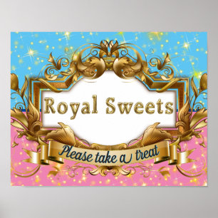 Royal Süßigkeiten Pink & Blue  Gold Glitzer Elegan Poster