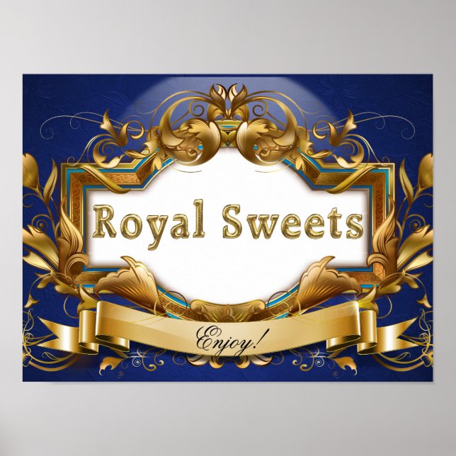 Royal Süßigkeiten - Royal Blue and Gold Party Sign Poster (Vorne)