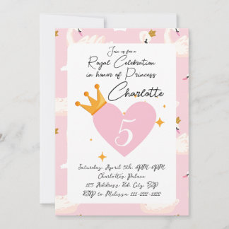 Royal Swan Princess Pink Girl Birthday Party Invit Einladung