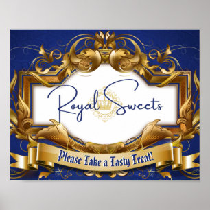 Royal Sweets Blue & Gold Elegant Candy Buffet Sign Poster