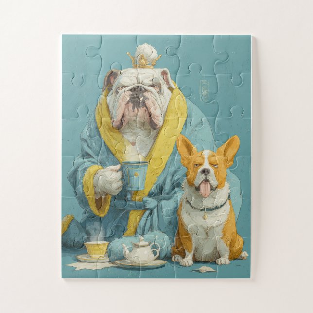 Royal Tea Time Dogs - Bulldog & Corgi Puzzle (Vertikal)