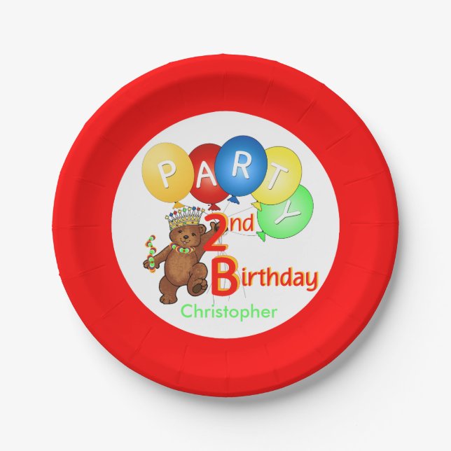 Royal Teddy Bear 2. Geburtstag Party Pappteller (Vorderseite)