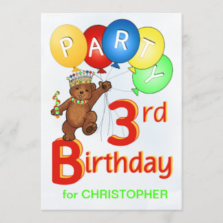 Royal Teddy Bear 3. Geburtstag Party Einladung