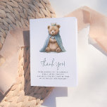 Royal Teddy Bear Prince Boy Baby Dusche Dankeskarte<br><div class="desc">Eine Dankeschön-Karte für unsere Royal Teddy Bear Prince & Princess Baby Shower Kollektion. Diese gefaltete Karte enthält einen handbemalten Aquarellbärchen mit einer blau-goldenen Krone und einen passenden Kap mit einem kleinen blauen Teddybär. "Danke" ist in einem blau eleganten Skript. Unten finden Sie eine bearbeitbare Danksagung. In der Karte befindet sich...</div>