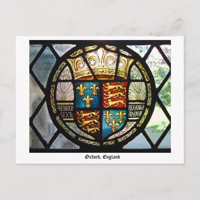 Royal Tudor Coat of Arms Stained Glass Oxford, UK Postkarte (Vorderseite)