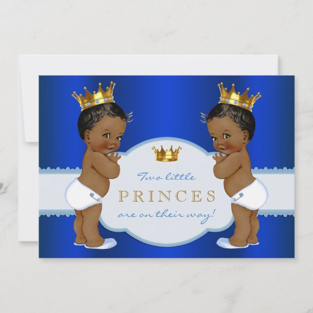 Royal Twin African American Prince Baby Dusche Einladung (Vorderseite)