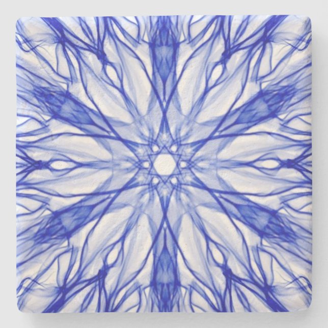 Royal und Mid Blue Fraktal Steinuntersetzer (Vorderseite)