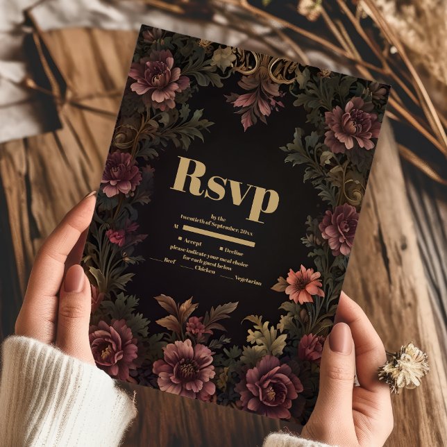 Royal Viktorianisch Floral Gothic Wedding RSVP Karte (Von Creator hochgeladen)