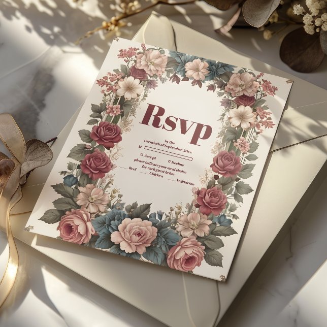 Royal Viktorianisch Whimsical Floral Wedding RSVP Karte (Von Creator hochgeladen)