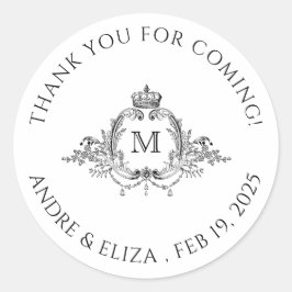 Royal Wappen Elegant Wreath Monogram Wedding Runder Aufkleber