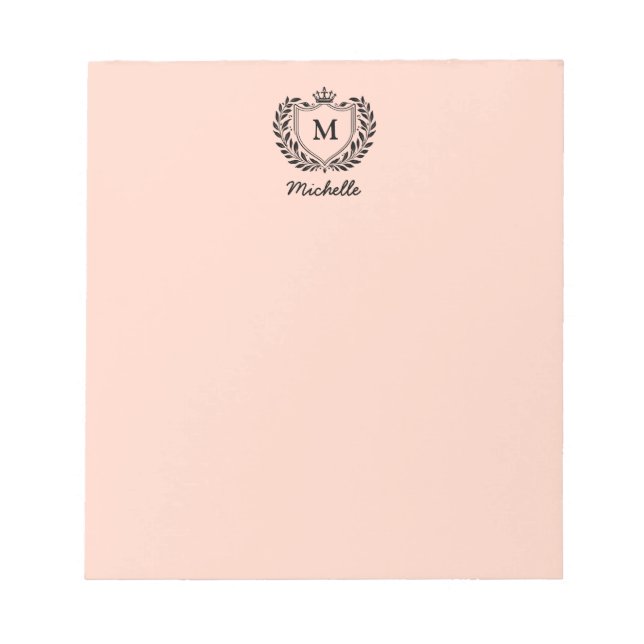 Royal Wappen Emblem Monogram Script Name Coral Notizblock (Vorderseite)
