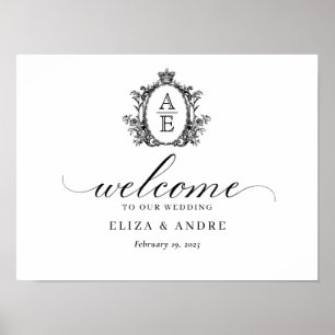 Royal Wappen Monogram Black and White Wedding Poster