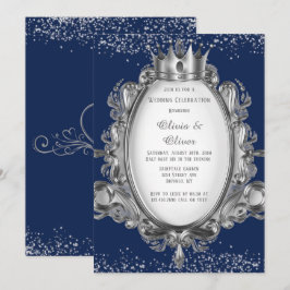 Royal Wedding Blue and Silver Frame Glitzer Einladung
