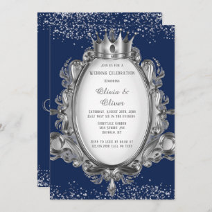 Royal Wedding Blue and Silver Frame Glitzer Einladung