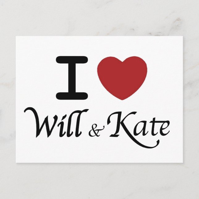 Royal Wedding I Heart Will & Kate Postcard Postkarte (Vorderseite)