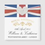 Royal Wedding - William & Kate Keepake Magnet<br><div class="desc">ROYAL WEDDING 2011 — Gedenken an die Königliche Hochzeit von Prinz William of Wales an Miss Kate Middleton — Souvenirs, Pfingstbecher, Gedenkdenkmäler und Sammlerstücke. Romantisches funkelndes Herz über das elegante Union Jack Ribbon Design. Klicken Sie auf "Anpassen", um den Schriftart oder den Stil zu ändern und wirklich einzigartige und erschwingliche...</div>