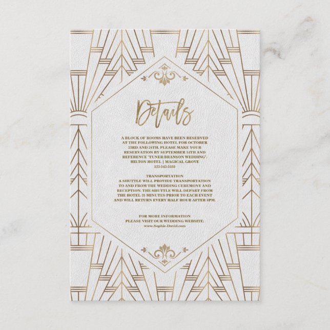 Royal White Gold Great Gatsby Wedding Begleitkarte (Vorderseite)