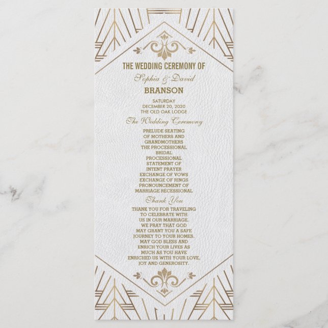 Royal White Gold Great Gatsby Wedding Program Programm (Vorderseite)