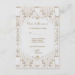 Royal White Gold Great Gatsby Wedding RSVP Karte