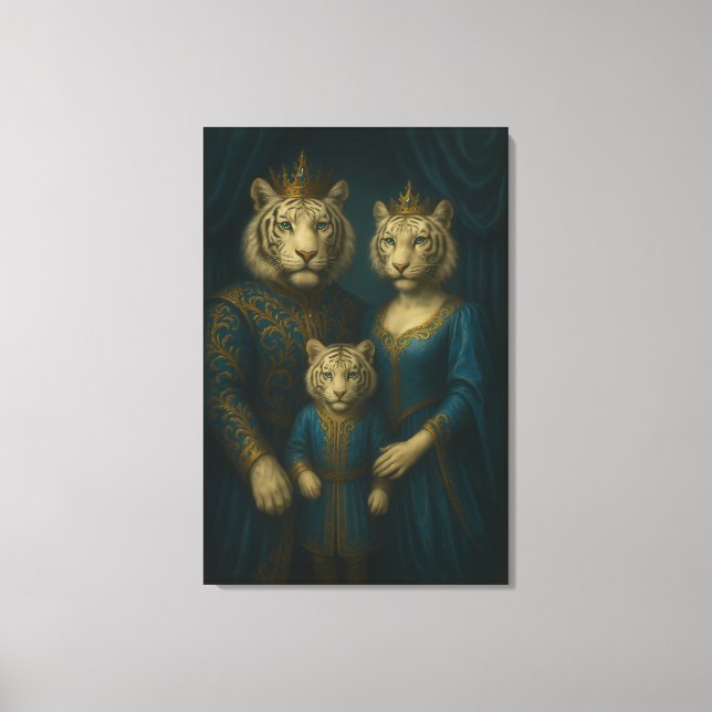 Royal White Tiger Family Portrait – Majestic Blue  Leinwanddruck (Vorderseite)