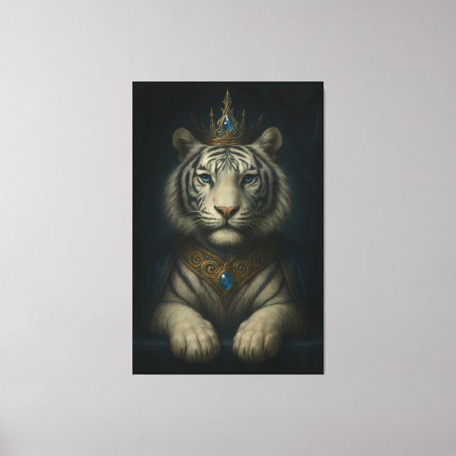 Royal White Tiger King – Blue Jewel Crown  Leinwanddruck (Vorderseite)