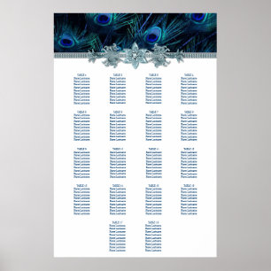 Royalblaue Pfauen-Hochzeits-Sitzordnung Poster