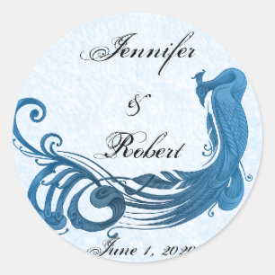 Royalblaue Vintage-Pfauen-Umschlag-Siegel Runder Aufkleber