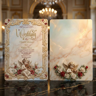 Royalcore Barock Cherub Violin Kunst Hochzeit Einladung