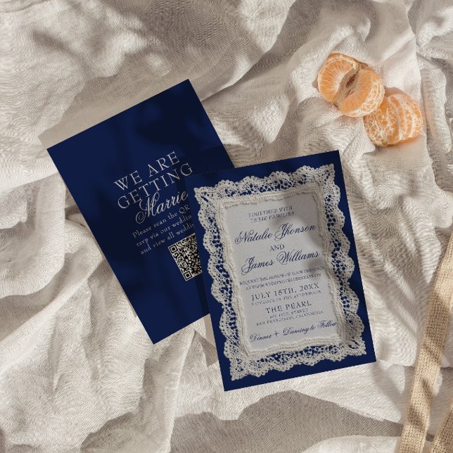 Royale Blaues Spitzen-Altes-Geld-Doily-QR-Code-Hoc Einladung (Von Creator hochgeladen)
