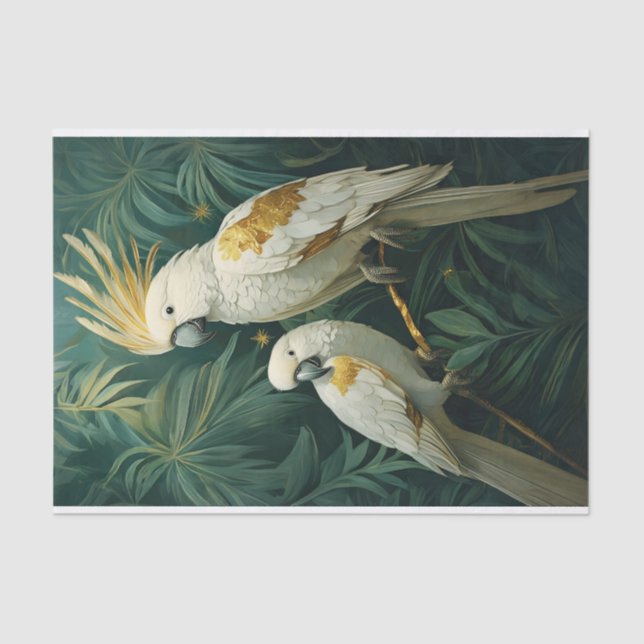 Royalty in White, Tropical Cockatoo Pair mit Gold Seidenpapier (Vorderseite)