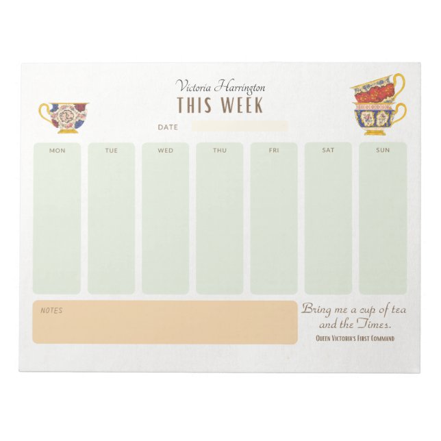 Royalty Tea Lover Personalisiert Weekly Planner Notizblock (Vorderseite)