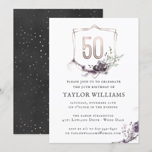 Royalviolett   Verzierte Blütenfolie zum Geburtsta Einladung