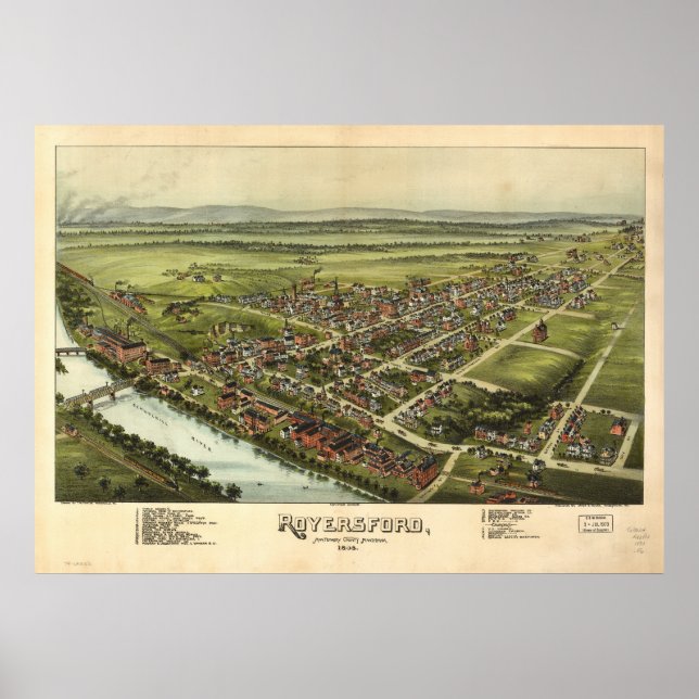 Royersford Pennsylvania 1893 Antike Panoramakarte Poster (Vorne)