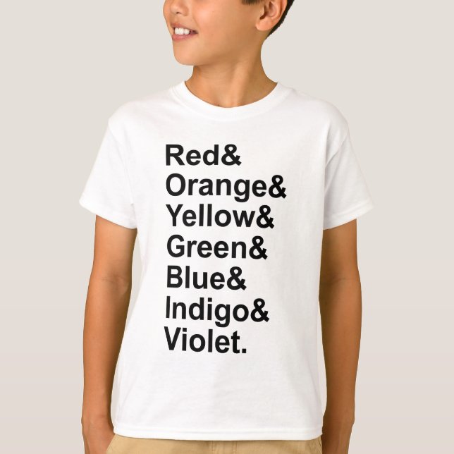 ROYGBIV Rotes Orangengelbes grünes Blaues Indigovi T-Shirt (Vorderseite)