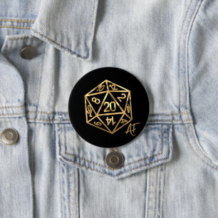 RPG Crit AF   Gold Fantasy Tabletop Gamer Dice Button