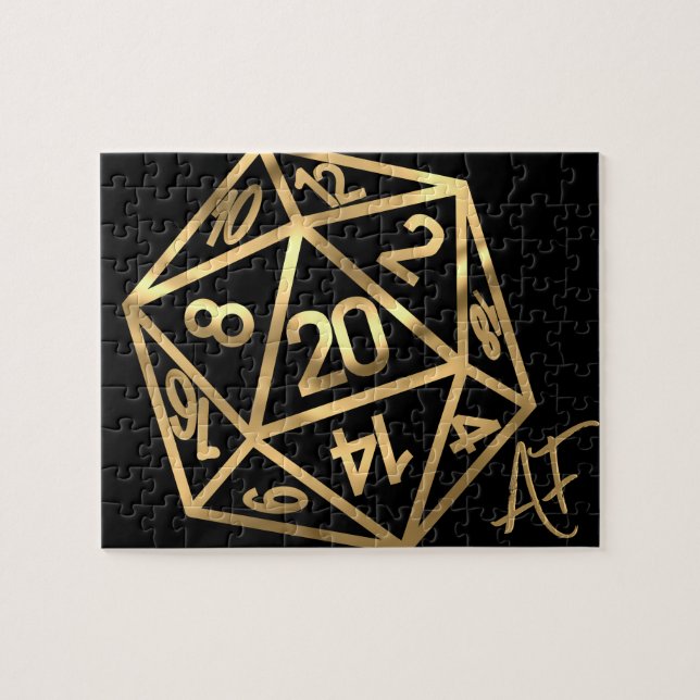 RPG Crit AF | Gold Fantasy Tabletop Gamer Dice Puzzle (Horizontal)