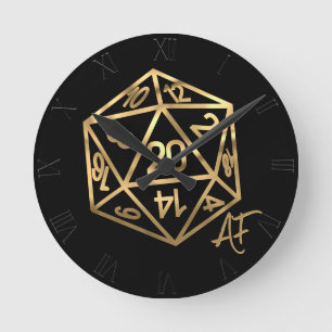 RPG Crit AF   Gold Fantasy Tabletop Gamer Dice Runde Wanduhr