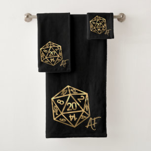 RPG Crit AF Gold Fantasy Tabletop PnP Gamer Dice Badhandtuch Set