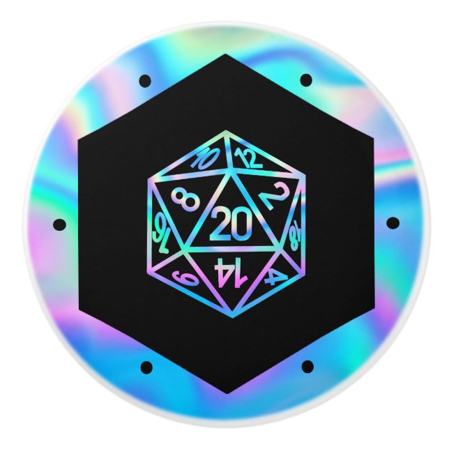 RPG Crit AF | Holo Retro PnP Tabletop Gamer Dice Keramikknauf (Vorderseite)
